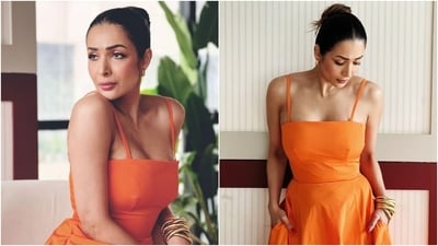 Malaika Arora's orange midi dress garners love from her fans on social media. (Instagram) Malaika Arora's orange midi dress garners love from her fans on social media. (Instagram)