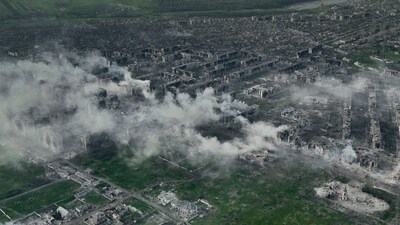 An aerial view of Bakhmut, the site of the heaviest battles with the Russian troops in the Donetsk region. (AP) An aerial view of Bakhmut, the site of the heaviest battles with the Russian troops in the Donetsk region. (AP)