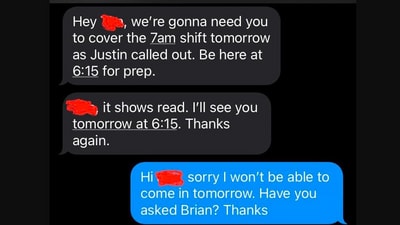 The image shows a part of conversation between a man and his manager. (Reddit/@ Feggy_JVS) The image shows a part of conversation between a man and his manager. (Reddit/@ Feggy_JVS)
