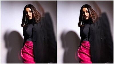 Shehnaaz played muse to fashion designer house GAUGE81 and picked a black and pink ensemble from the shelves of the designer house.&nbsp; (Instagram/@shehnaazgill)