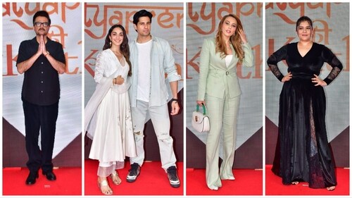 Anil Kapoor, Kiara Advani, Sidharth Malhotra, Iulia Vantur and Shikha Talsania at Satyaprem Ki Katha screening. (Varinder Chawla) Anil Kapoor, Kiara Advani, Sidharth Malhotra, Iulia Vantur and Shikha Talsania at Satyaprem Ki Katha screening. (Varinder Chawla)
