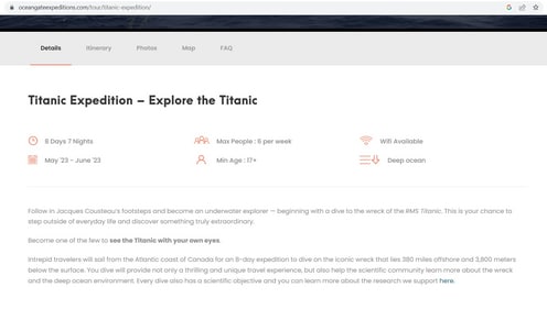 Screenshot of the OceanGate website