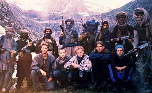 The image released by militant group Al Faran of hostages taken in Kashmir in 1995. (HT Archive)