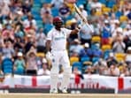 West Indies' Kraigg Brathwaite celebrates his 150-run-knock against England