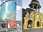 Gurugram's Gateway Tower (left) and 'Jahaz Mahal'