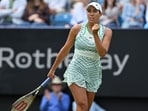 US player Madison Keys reacts after winning a point against US player Coco Gauff during their women's singles semi-final tennis match 