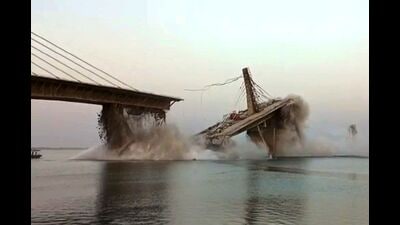An under-construction bridge collapsed into Ganga river in Bhagalpur district on June 4. (AFP) An under-construction bridge collapsed into Ganga river in Bhagalpur district on June 4. (AFP)