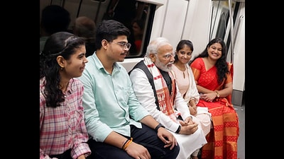 Answering questions around healthy habits, the PM suggested the students, ‘Ghee khaya karo’, among other things. (Photo: BJP Twitter) Answering questions around healthy habits, the PM suggested the students, ‘Ghee khaya karo’, among other things. (Photo: BJP Twitter)