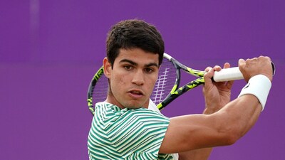 Spain's Carlos Alcaraz in action. (AP) Spain's Carlos Alcaraz in action. (AP)