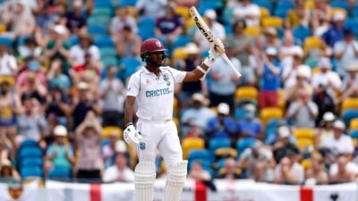 West Indies' Kraigg Brathwaite celebrates his 150-run-knock against England (Action Images via Reuters)