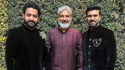 SS Rajamouli with the stars of RRR, Jr NTR and Ram Charan, at the 95th Academy Award, in Los Angeles. SS Rajamouli with the stars of RRR, Jr NTR and Ram Charan, at the 95th Academy Award, in Los Angeles.
