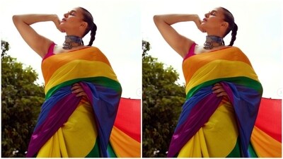 Styled by fashion stylist Ayesha Khanna, Neha wore her tresses into a slicked braid and decked up in blue eyeshadow, drawn eyebrows, contoured cheeks and a shade of nude lipstick. (Instagram/@nehadhupia) Styled by fashion stylist Ayesha Khanna, Neha wore her tresses into a slicked braid and decked up in blue eyeshadow, drawn eyebrows, contoured cheeks and a shade of nude lipstick. (Instagram/@nehadhupia)
