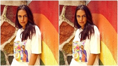 "Rainbows everywhere," wrote Neha as she posed against a multicoloured backdrop. (Instagram/@nehadhupia) "Rainbows everywhere," wrote Neha as she posed against a multicoloured backdrop. (Instagram/@nehadhupia)