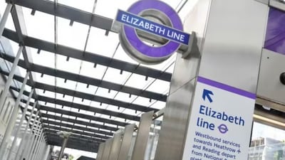 The Elizabeth line signboard. (Reuters)