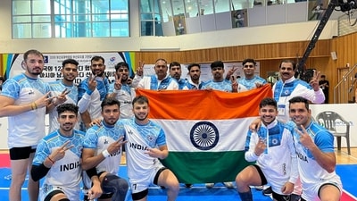 Indian men's kabaddi team poses after securing the Asian title (SAI) Indian men's kabaddi team poses after securing the Asian title (SAI)