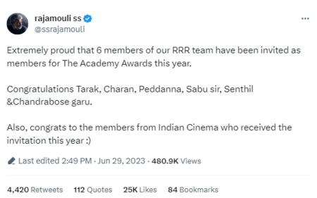 SS Rajamouli gave a shoutout to team RRR. SS Rajamouli gave a shoutout to team RRR.