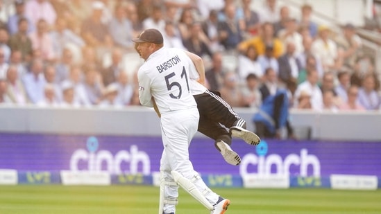 The start of the day was disrupted by protests at Lord's. Jonny Bairstow physically carried one of the protesters of the field(AP)
