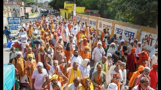 Devotees during the 84-Kosi Parikarma in Ayodhya. (File Photo/PTI)