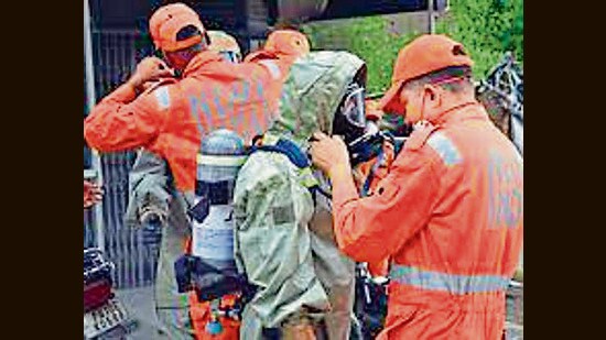 The NGT team had conducted its first field visit on May 8, eight days after the April 30 incident, in which 11 persons residing on Giaspura road died after allegedly inhaling toxic gas. (HT FILE)