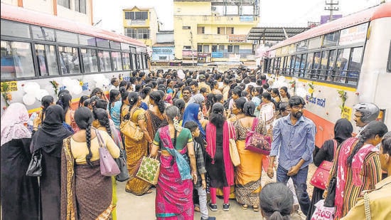 Transport department data tells ridership and revenue have increased after the roll of Shakti scheme. (PTI)