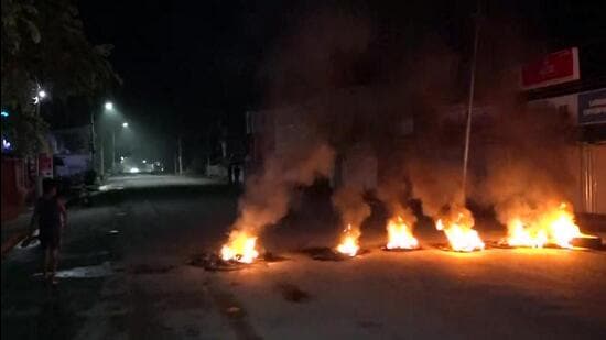 Tyres set on fire amid fresh violence in Manipur. (PTI)