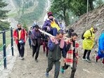First batch of Amaranth yatra pilgrims leaves from Baltal base camp to holy cave.