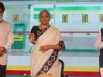Union Finance Minister Nirmala Sitharaman virtually inaugurates a branch of the Punjab and Sind Bank in Assam's Karimganj, in New Delhi, Saturday, July 1, 2023. (PTI)