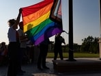 People raise Bucks County's Pride Flag to kick off Pride Month in Doylestown, Pennsylvania, U.S., June 1, 2023. 