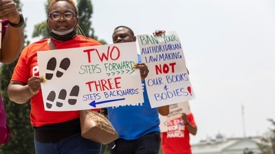 On the heels of the Supreme Court rolling back affirmative action and LGBTQ rights, fed-up activists and advocates take part in a We The People March at Black Lives Matter Plaza Friday, June 30, 2023 in Washington. (AP) On the heels of the Supreme Court rolling back affirmative action and LGBTQ rights, fed-up activists and advocates take part in a We The People March at Black Lives Matter Plaza Friday, June 30, 2023 in Washington. (AP)