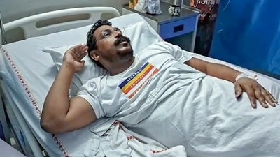 Bhim Army chief Chandrashekhar Azad admitted at SBD Hospital after he was allegedly shot at by armed assailants, in Saharanpur on Thursday. (ANI Photo)