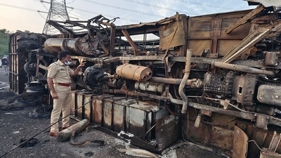 According to police, a total of 33 people were travelling in the bus which was on its way to Pune. The bus owner, Virendra Darna, also said that the tyre burst caused the accident.&nbsp; (AFP)