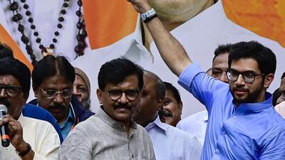 Mumbai, India - July 1, 2023: Shivsena ( UBT )leader Aditya Thackeray along with party leaders and party workers, staged a "Dhadak Morcha" and protest near BMC office in Mumbai, India, on Saturday, July 1, 2023. (Photo by Anshuman Poyrekar/ Hindustan Times) (Hindustan Times) Mumbai, India - July 1, 2023: Shivsena ( UBT )leader Aditya Thackeray along with party leaders and party workers, staged a "Dhadak Morcha" and protest near BMC office in Mumbai, India, on Saturday, July 1, 2023. (Photo by Anshuman Poyrekar/ Hindustan Times) (Hindustan Times)
