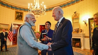Jill Biden gifted PM Modi a signed, first-edition copy of "Collected Poems of Robert Frost." (PTI) Jill Biden gifted PM Modi a signed, first-edition copy of "Collected Poems of Robert Frost." (PTI)
