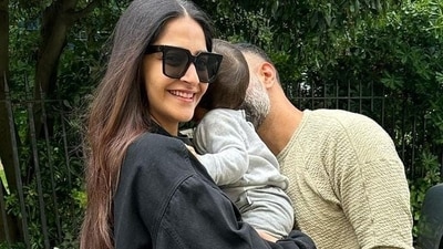 Sonam Kapoor with husband Anand Ahuja and son Vayu Kapoor Ahuja.