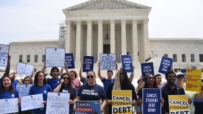 Supporters of student debt forgiveness demonstrate outside the US Supreme Court. (AFP) Supporters of student debt forgiveness demonstrate outside the US Supreme Court. (AFP)