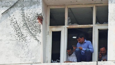 Windows are seen broken after a low-intensity blast at Sarhali Police Station in Tarn Taran on December 9, 2022. (ANI File)