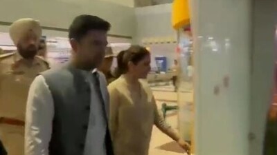 Parineeti Chopra and Raghav Chadha at the Amritsar airport.