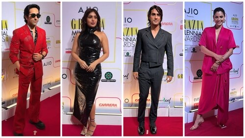 Ayushmann Khurrana, Bhumi Pednekar, Prateik Babbar and Sayami Kher at the event. (Varinder Chawla) Ayushmann Khurrana, Bhumi Pednekar, Prateik Babbar and Sayami Kher at the event. (Varinder Chawla)