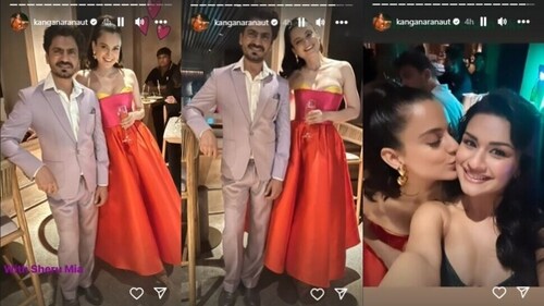 Kangana posed with Nawazuddin Siddiqui and Avneet Kaur. Kangana posed with Nawazuddin Siddiqui and Avneet Kaur.