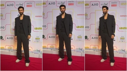 Aditya Roy Kapur walks the red carpet in a dapper all-black look. (HT Photo/Varinder Chawla) Aditya Roy Kapur walks the red carpet in a dapper all-black look. (HT Photo/Varinder Chawla)