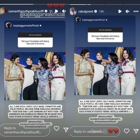 Samantha and Rakul Preet reacted to Kajal's post.