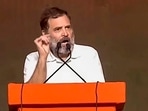 Congress leader Rahul Gandhi addresses a public meeting, in Khammam district, Sunday, July 2, 2023.