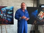 Edward Cassano speaks during a news conference on the Titan submersible are displayed.