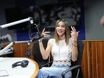 Sofia Salomon gives an interview at a radio program in Caracas, Venezuela.