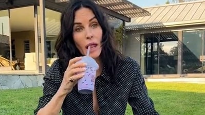 Screengrab from 'Friends' superstar Courteney Cox's video while doing the viral ‘ McDonald's Grimace Shake’ trend (Instagram) Screengrab from 'Friends' superstar Courteney Cox's video while doing the viral ‘ McDonald's Grimace Shake’ trend (Instagram)