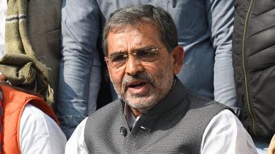 Former Union minister Upendra Kushwaha addressing a press conference at his residence in Patna. (Santosh Kumar / HT) Former Union minister Upendra Kushwaha addressing a press conference at his residence in Patna. (Santosh Kumar / HT)