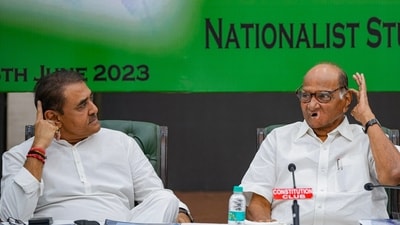 New Delhi: Nationalist Congress Party (NCP) President Sharad Pawar with senior leader Praful Patel during party office bearers' meet, in New Delhi, Wednesday, June 28, 2023. (PTI Photo/Ravi Choudhary) (PTI06_28_2023_000094A) (PTI) New Delhi: Nationalist Congress Party (NCP) President Sharad Pawar with senior leader Praful Patel during party office bearers' meet, in New Delhi, Wednesday, June 28, 2023. (PTI Photo/Ravi Choudhary) (PTI06_28_2023_000094A) (PTI)