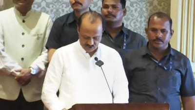 Ajit Pawar takes oath as the Maharashtra Deputy Chief Minister at Raj Bhavan in Mumbai on Sunday. (PTI) Ajit Pawar takes oath as the Maharashtra Deputy Chief Minister at Raj Bhavan in Mumbai on Sunday. (PTI)