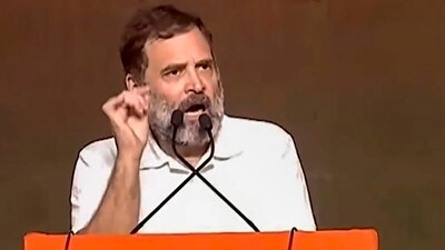 Congress leader Rahul Gandhi addresses a public meeting, in Khammam district, Sunday, July 2, 2023. (PTI) Congress leader Rahul Gandhi addresses a public meeting, in Khammam district, Sunday, July 2, 2023. (PTI)