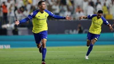 Al Nassr's Cristiano Ronaldo celebrates scoring a goal. (REUTERS)